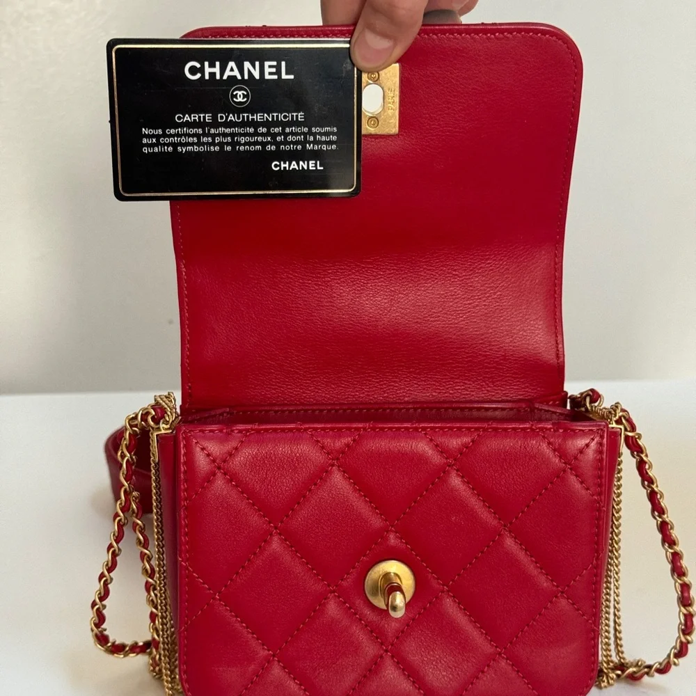 Chanel Cambon Mini Chain Red Lambskin Flap Bag